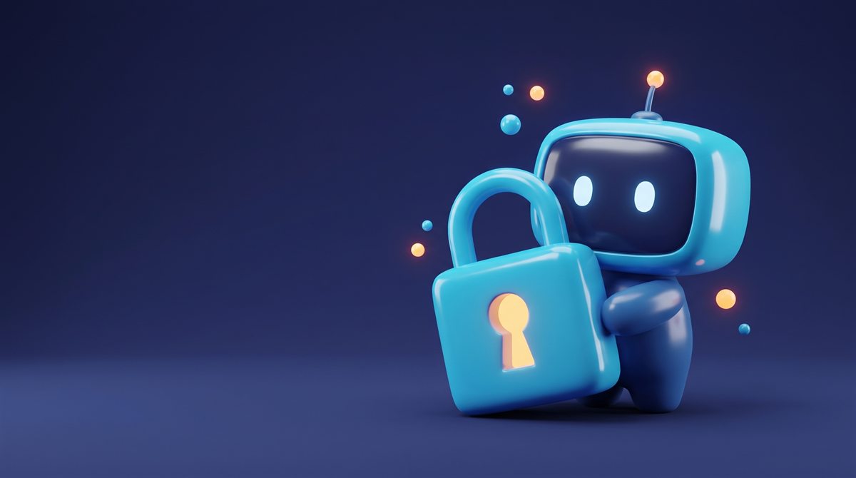 Unit hugging a big padlock with a glowing keyhole