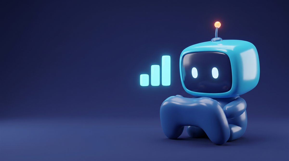 Unit sitting with a gamepad next to glowing signal bars